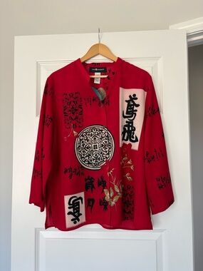 Red Printed Mandarin-Collar Blouse by Sag Harbor Women’s Size Large
